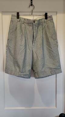 Turnbury Men's 32 Green and White Seersucker Striped Chino Shorts